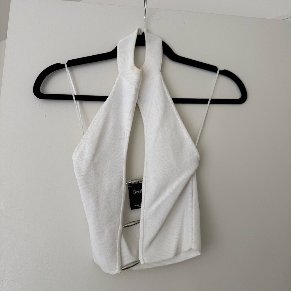 Bershka White Cut-Out Crop Top